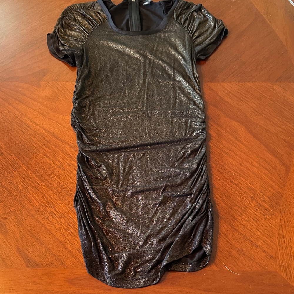 Ann Taylor - Women’s Shimmering Black Gold Ruched Mini Dress XS